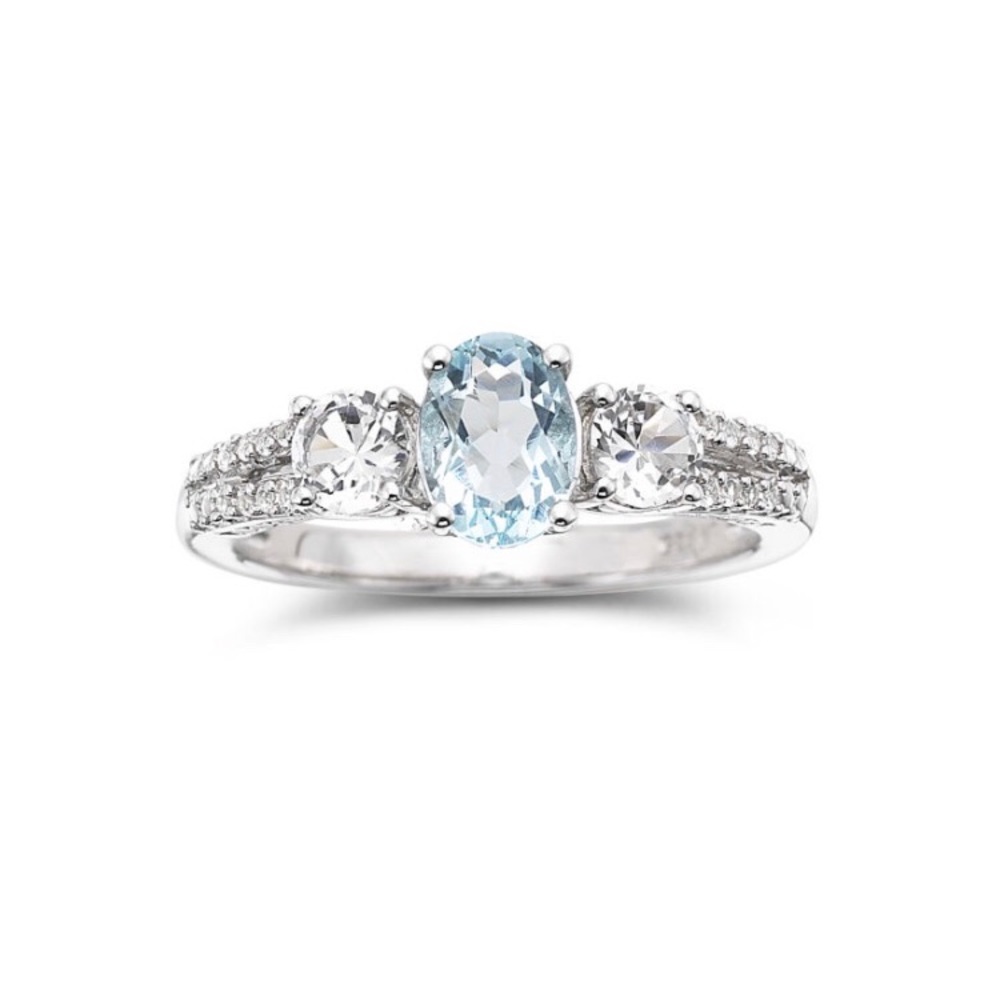 Simulated Aquamarine Sterling Silver Ring Size 8